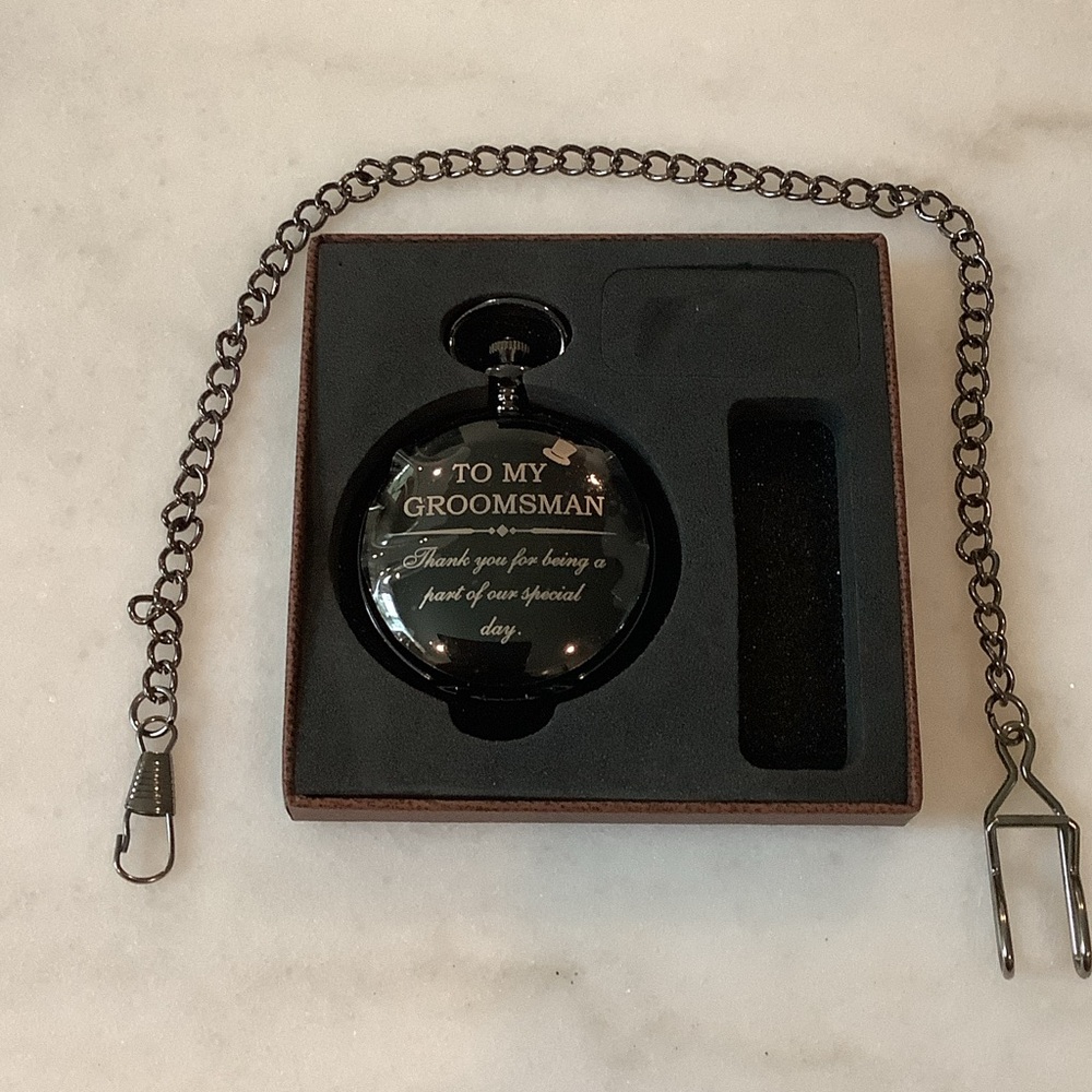 Groomsman Engraved Black Pocket Watch, Brand New